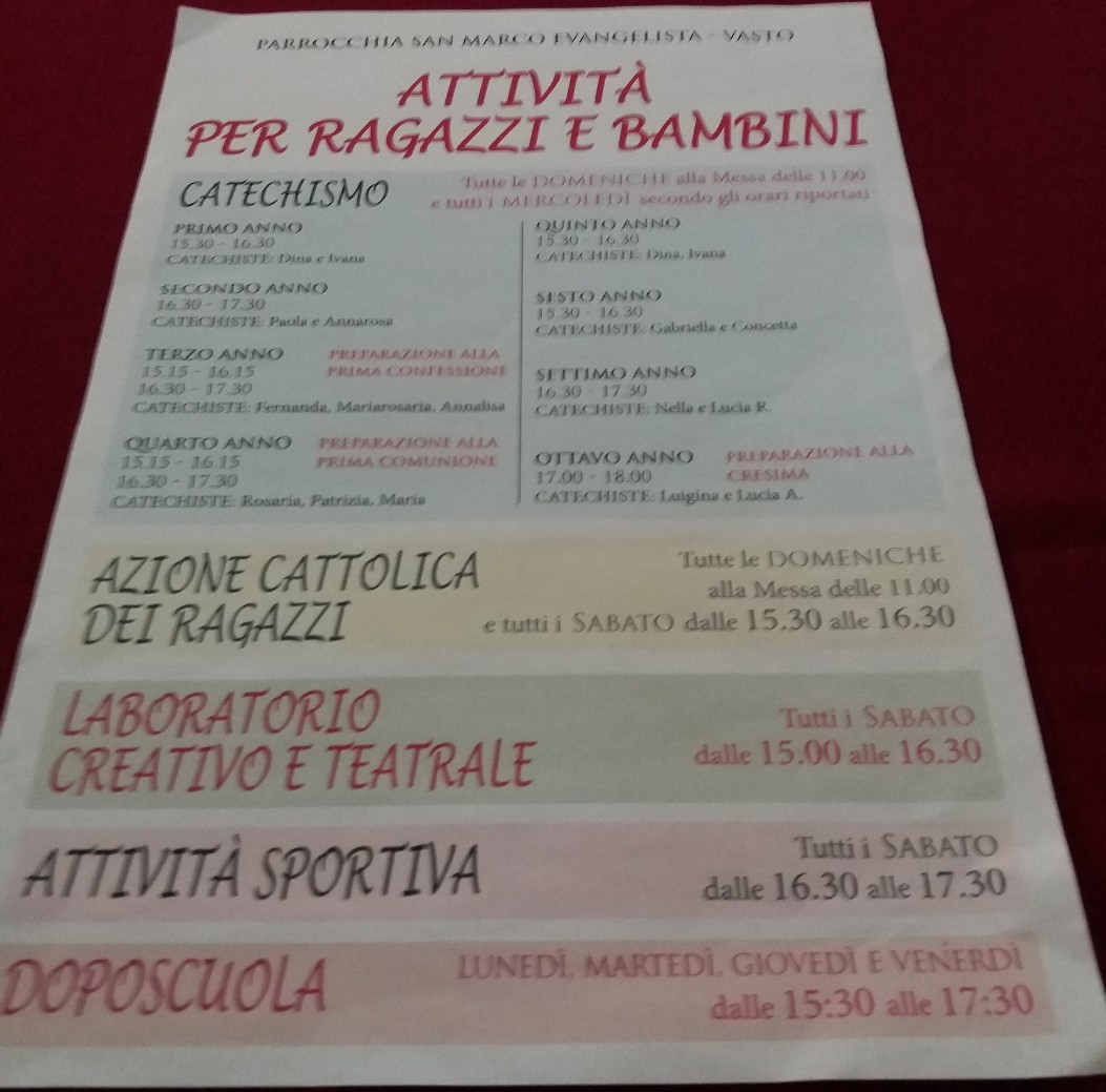 Manifesto attività parrocchiali